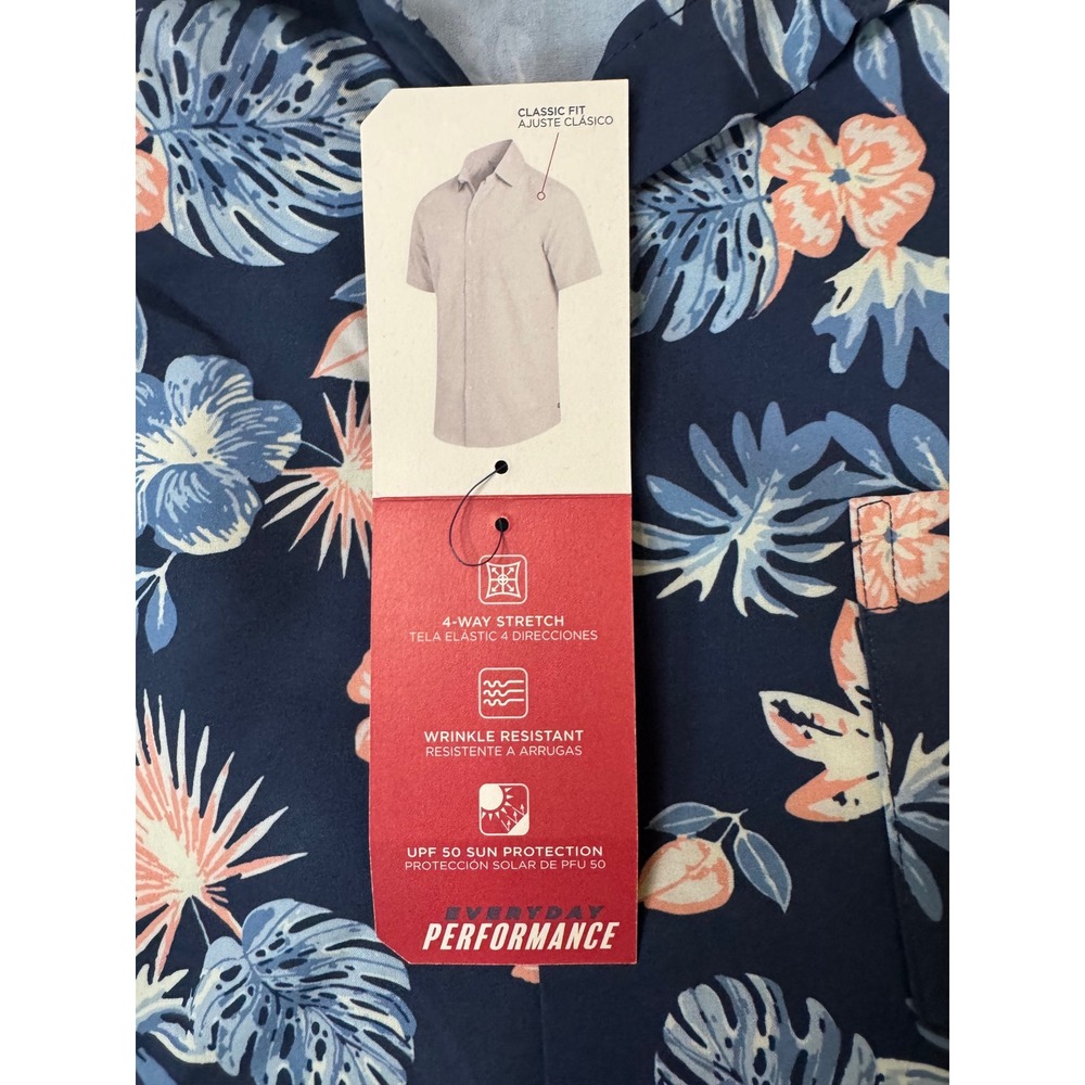 Chaps Everyday Performance Mens Floral Tropical Shirt Navy Blue Large CM15SW251W - Picture 2 of 6